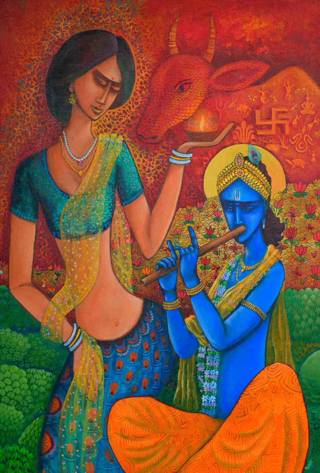 Radha –Krishna, (K-11) Indian style religious painting