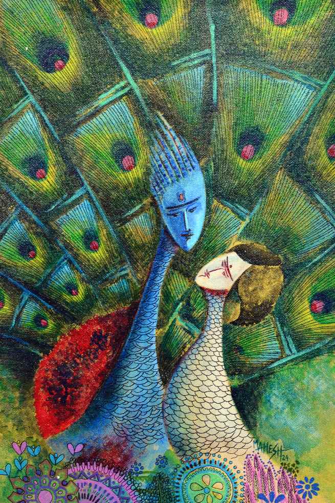 Melody of Radha- Krishna (K6) Indian style religious painting