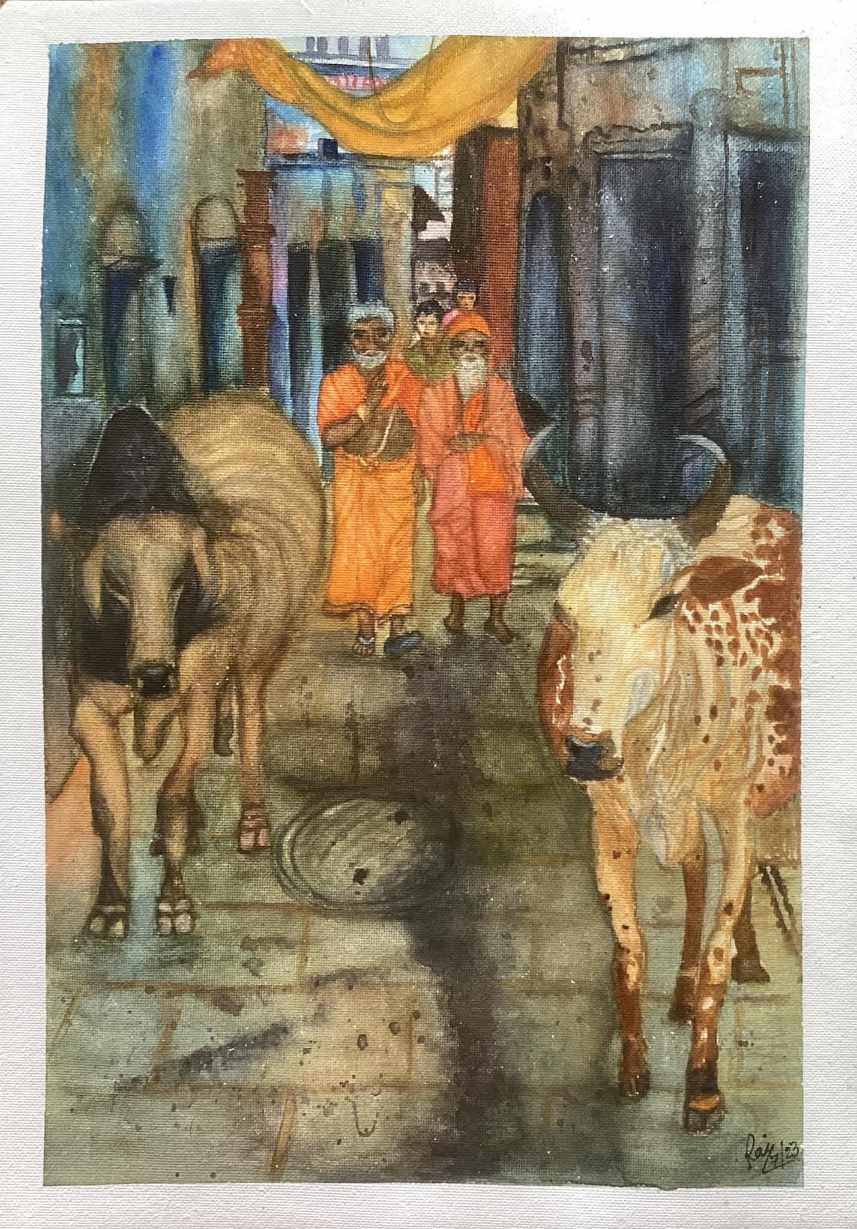 Alley Cows In Varanasi