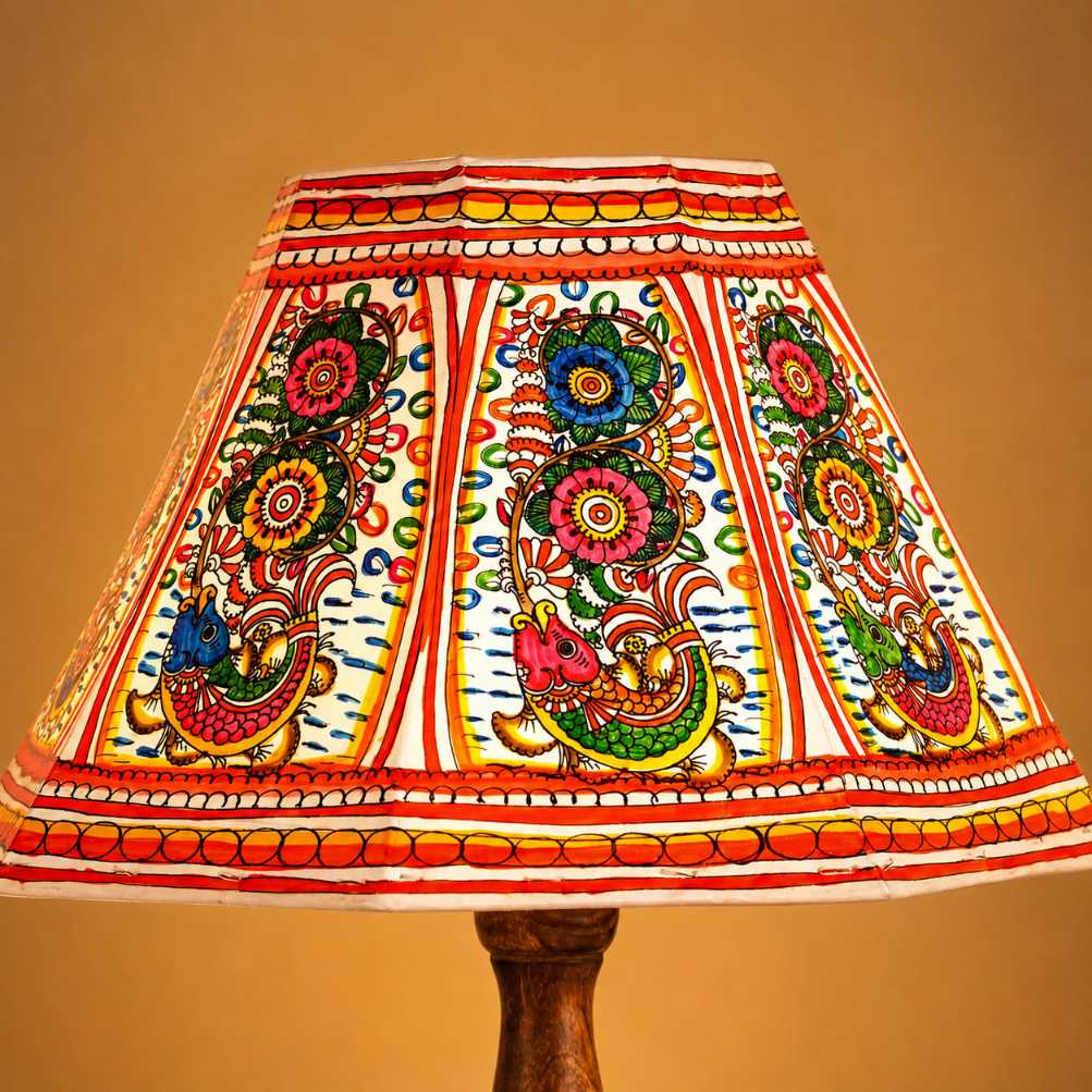 Hand-Painted Fish Leather Lamp Shade – Tholu Bommalata Folk Art