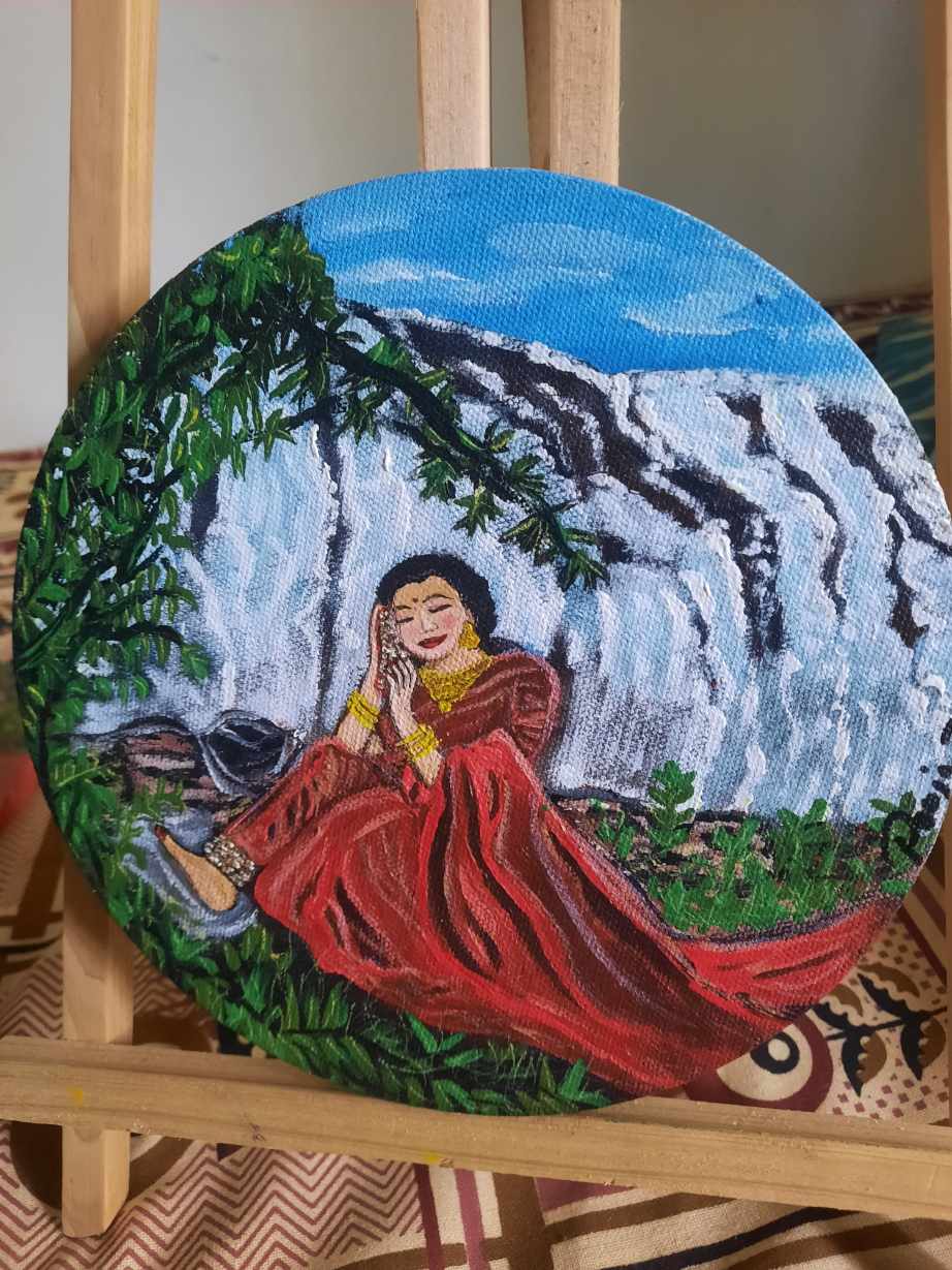 Woman Tranquil Waterfall